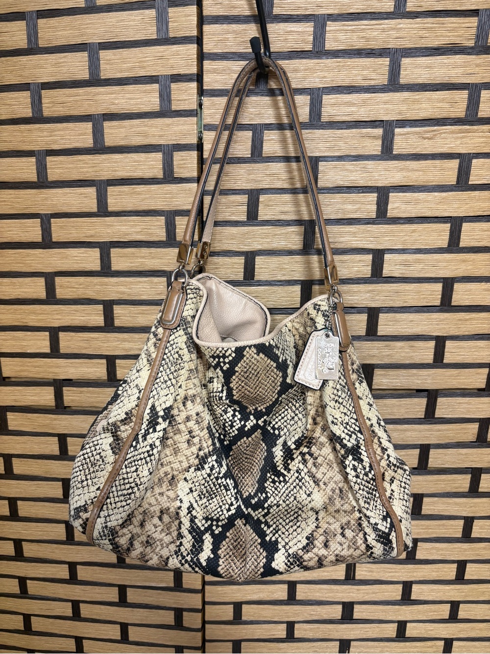 Coach tan Madison python shoulder bag